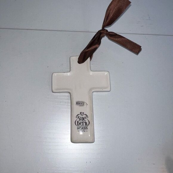 Sue Berk Designs Ceramic Glazed Cross Children are a gift from God Pink Brown - Picture 5 of 6